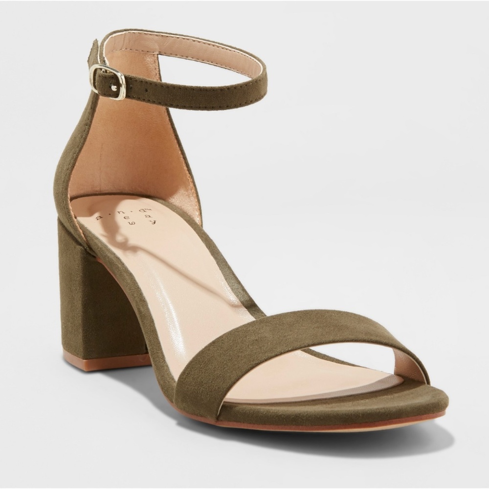 A NEW DAY Suede Heeled Sandals (Olive Green)